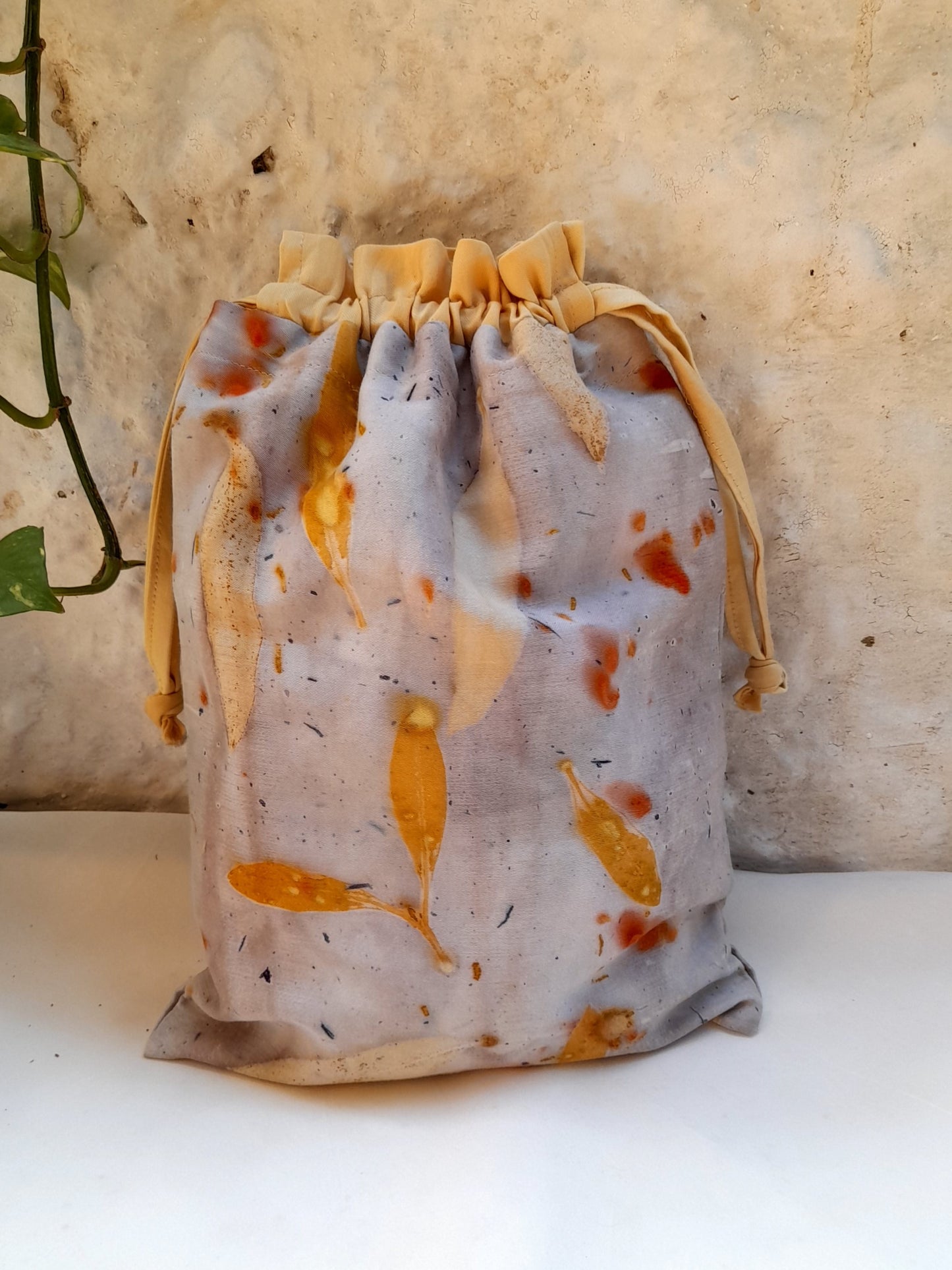 PROJECT BAG FOR SOCKS, MADE WITH ECOPRINTED FABRIC