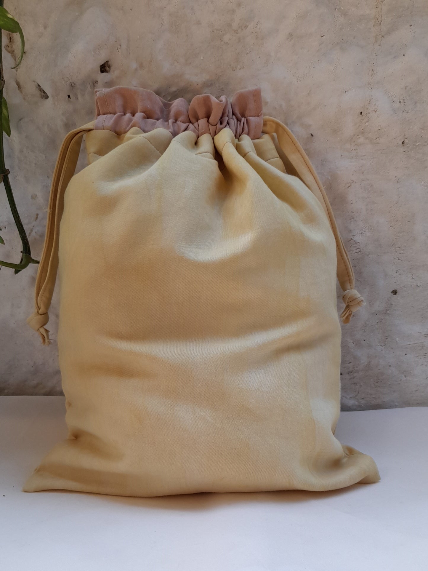 socks project bag in yellow and pink color.