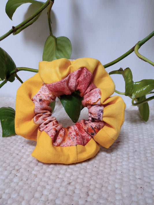 handdyed, yellow, pink red scrunche