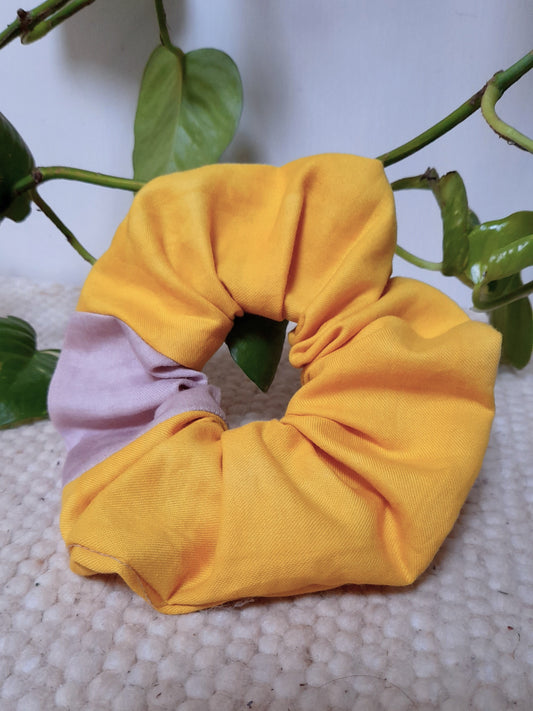hand dyed yellow, lilac scrunche