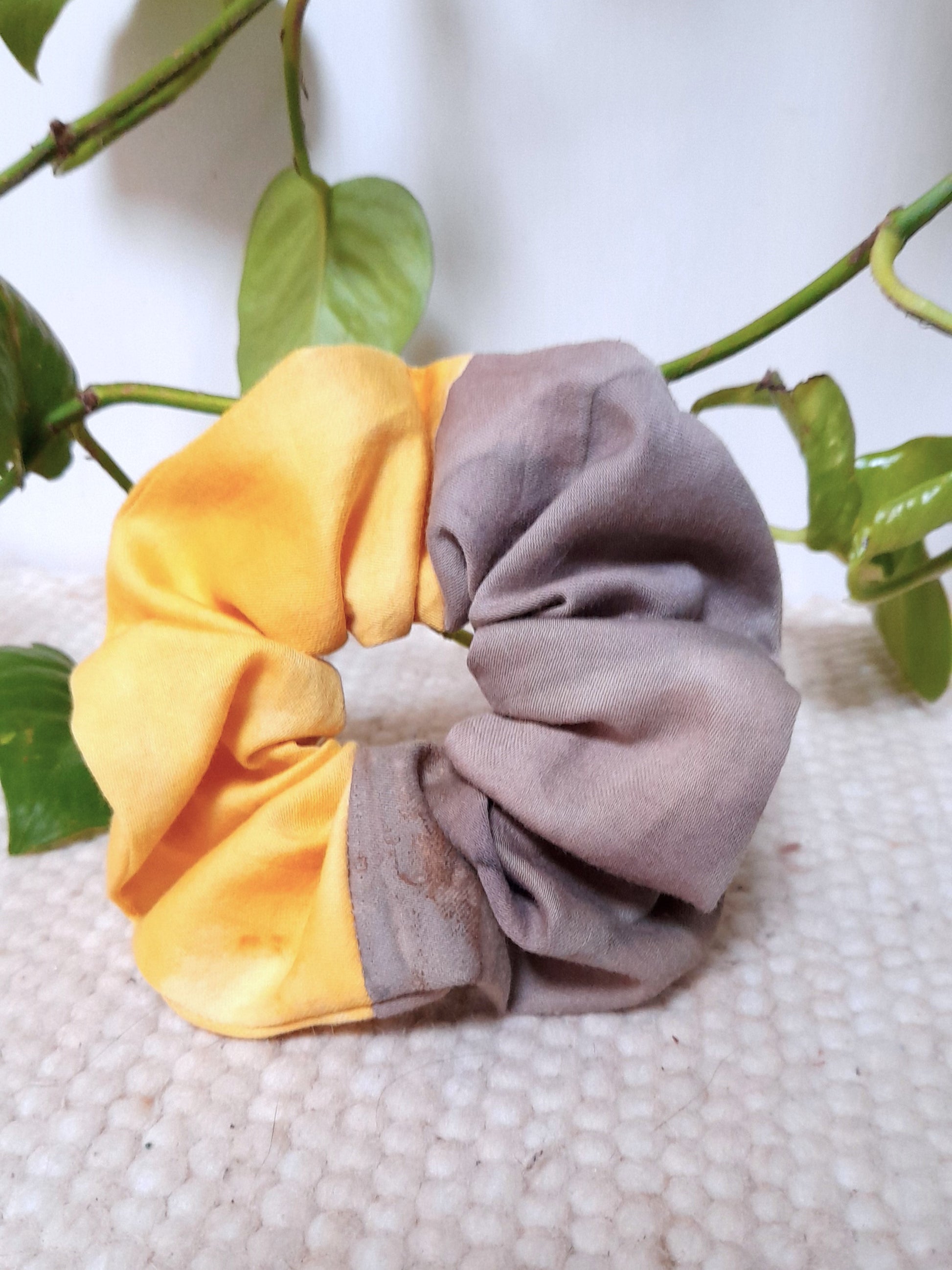 plant dyed crunche in yellow and grey color