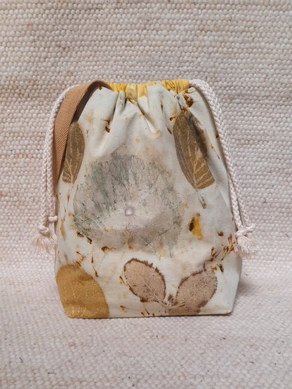 drawstring project bag made with ecoprinted fabric